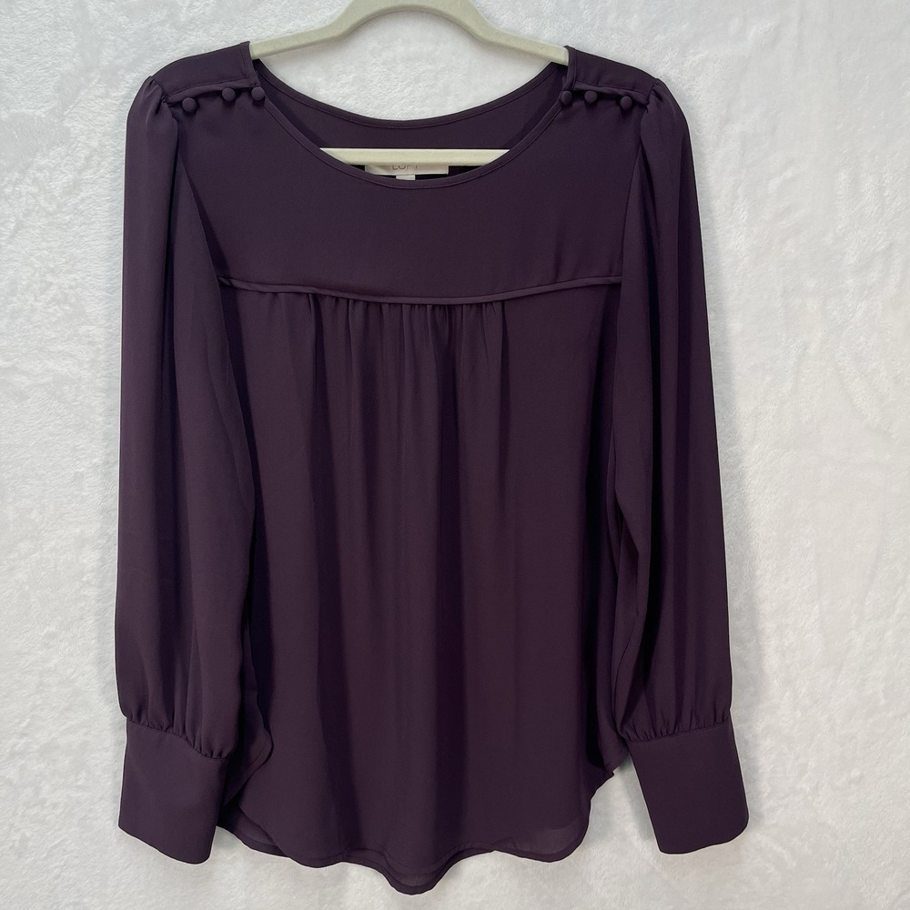 LOFT Long Sleeve Blouse Womens Small Deep Purple Button Cuff Career Professional